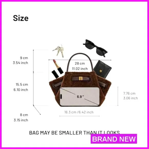 Faux Fur Mini Tote Bag with Adjustable Strap for Crossbody or Hand Carry